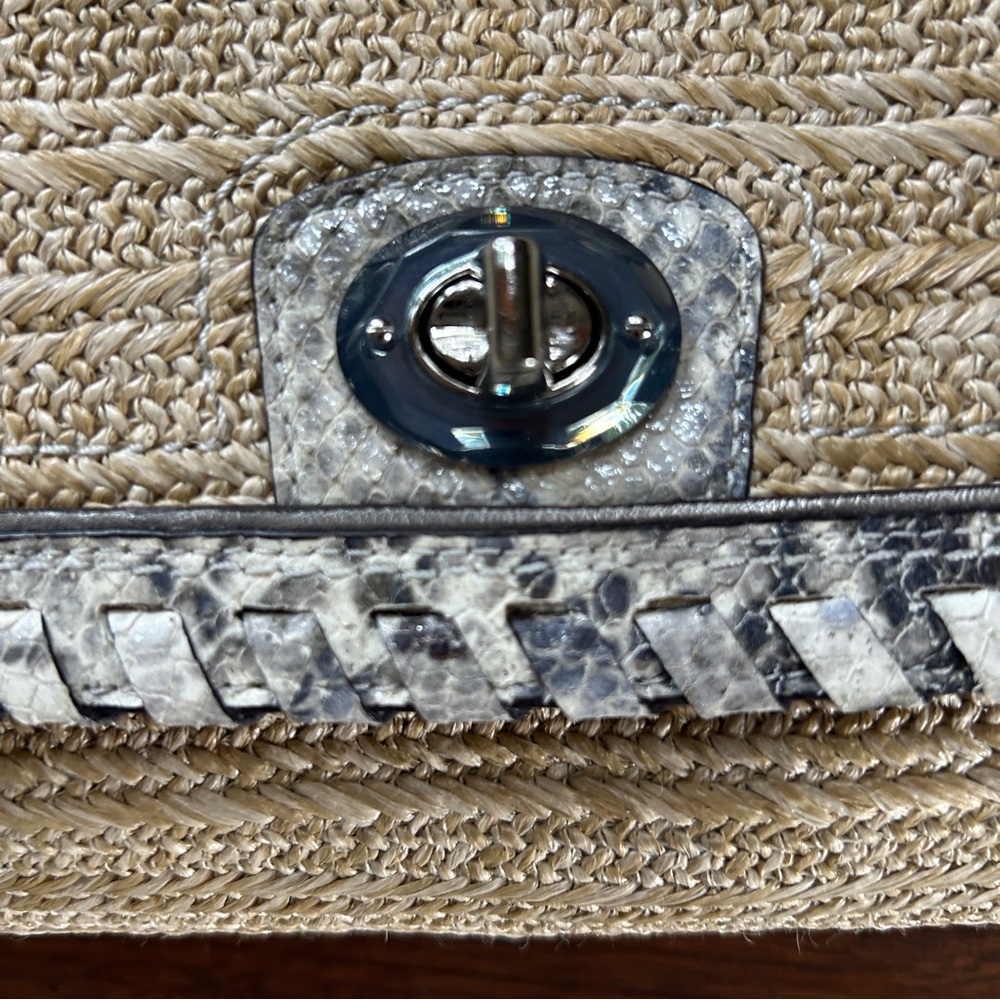 Coach Hampton Straw & Python Leather Trim Clutch … - image 4